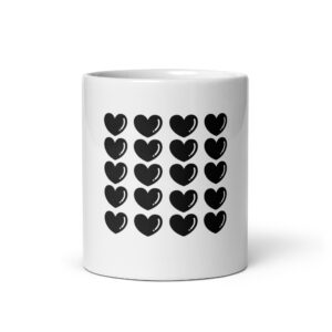 Glossy White Mug Black Love Supreme Brand Hearts